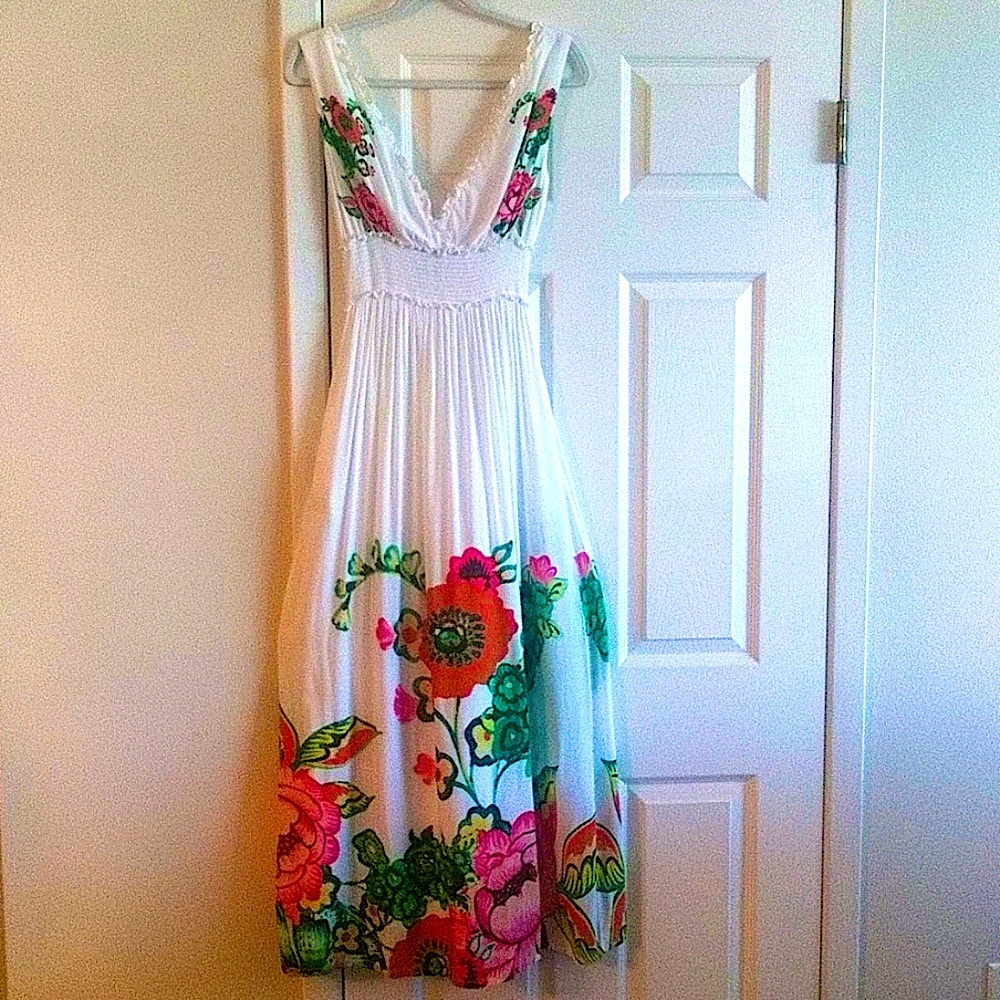 Desigual, White with Bright Floral Maxi Dress